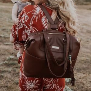 Lily Jade Shaylee Leather Diaper Bag Brandy and Gold